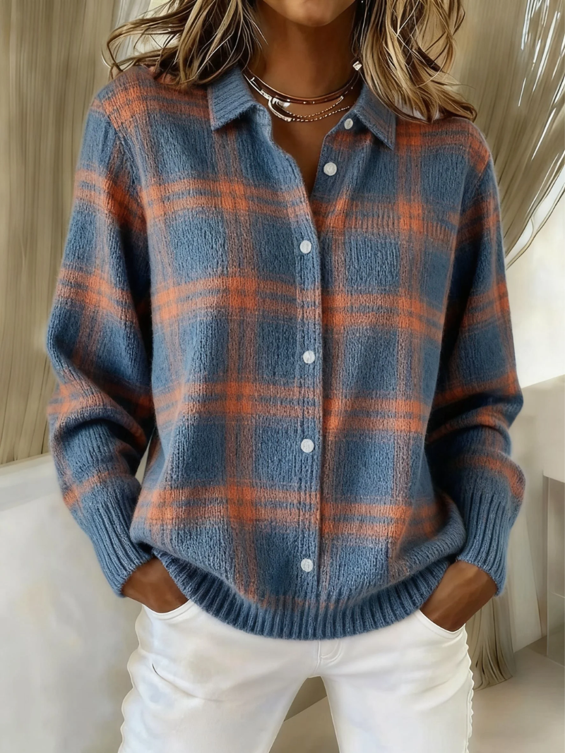 Edna blue check cardigan
