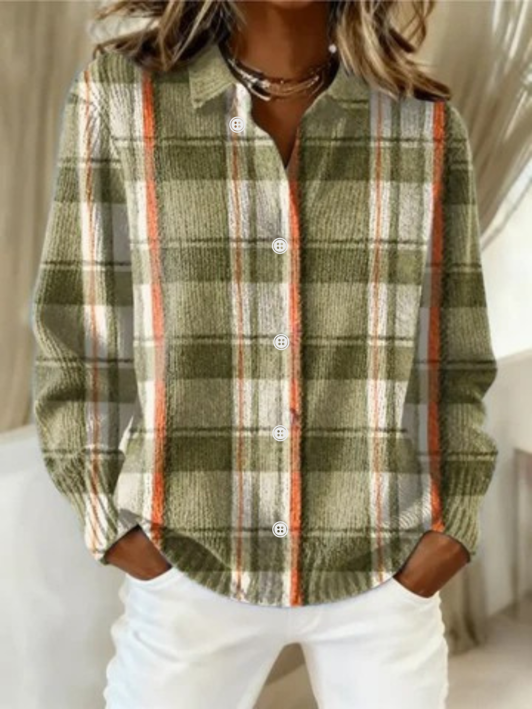 Noor moss green check cardigan